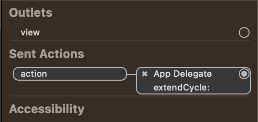 Screenshot showing Xcode with actions connected